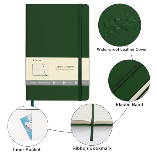 Comix 6 Pack Lined Journal Notebooks for Work, 240 Pages, 5.5"x8.3" - color: Dark Green, size: 6 Pack