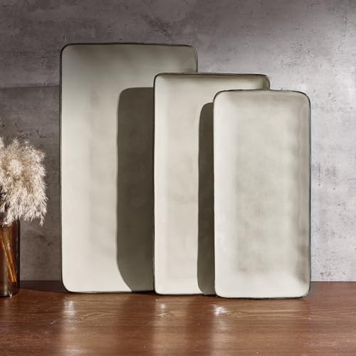 Famiware Serving Platters Set of 3 Sizes - Rectangular, Light Khaki - color: Light Khaki