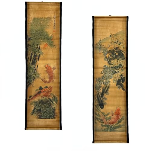CIFIBIFUN Wall Scroll Hanging Painting Decor Japanese Art Koi Fish Fengshui