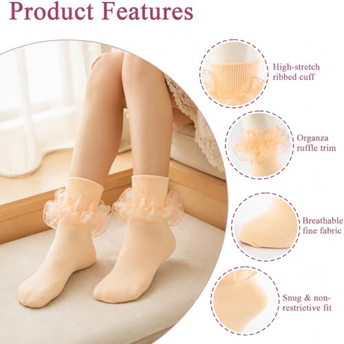 Big Ruffle Socks Women(Size 5-11) Turn Cuff Cotton Lace Frilly Socks - color: Blue,purple,pink,beige, size: 9-11
