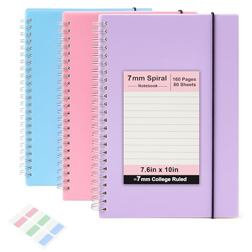 3 Pack Spiral Wide Ruled Notebook B5 Size 7.6"x10" - size: B5 (7.6"x10"), style: Wide Ruled