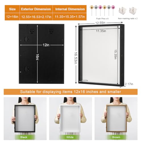 12x16 Black Deep Shadow Box Picture Frame with Polished Plexiglass - color: Black, size: 12x16