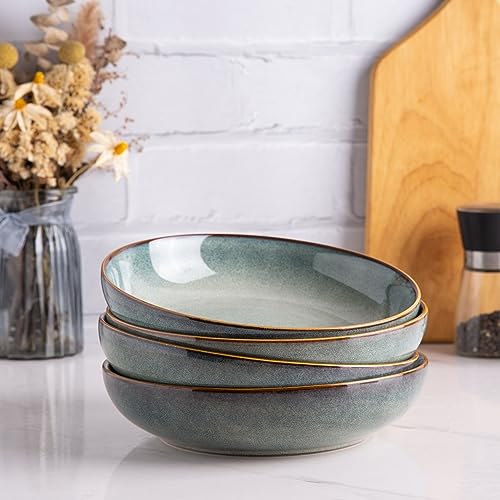 AmorArc 8.5’’ Ceramic Pasta Bowls Set of 4, 36oz Large Stoneware Bowls Set - color: Ocean Blue, size: Set of 4