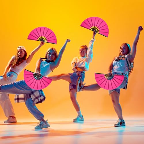 Maitys 2 Pack Foldable Fans for Rave Dancing,Pink,Simple Pattern - color: Pink, style: Simple Pattern