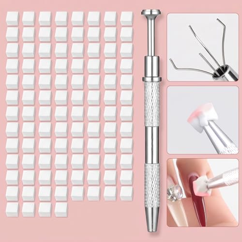 Nail Art Tools Set（100PCS）, 5 Pcs Professional Nail Art Detail Brushes,Dual End Silicone Nail Dotting Sculpture Pen, Nail Sponges with Grabbing Pen,Mixing Palette Pen Holder - color: White-100Pcs