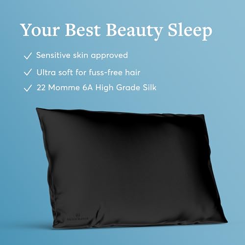 Mulberry Silk Pillowcase for Hair and Skin, 22 Momme 100% Silk - color: Black Pillowcase