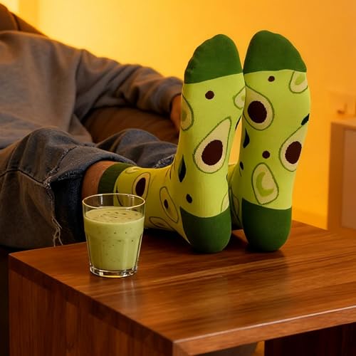 Colorful Funny Novelty Dress Socks for Men Women Teens Fathers Day Casual Fun Crazy Funky Graphic Crew Socks - color: 5 Pairs - Fruit Style -- Avocado & Lemon & Pineapple Pattern Socks, size: 6-12