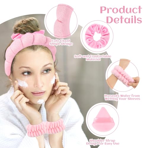 Spa Headband Set, 7Pcs Puffy Terry Cloth Headband and Wristband for Skincare, Makeup, Yoga, Shower, Spa Party, Sleepover Party, Pink - color: Pink