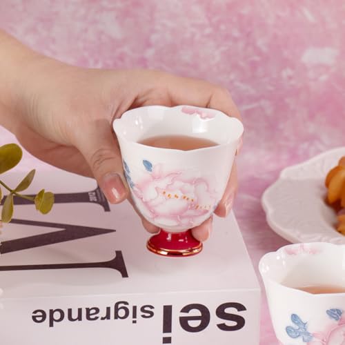 KAMMAK Tea Cup Set of 2 Small Tea Cups 2.8oz Floral Porcelain Tea Cup Set, Asian Ceramic Teacups for Home, Party, Office, Chinese Kung Fu Tea Set for Hot/Cold Drink - style: 710N Flower