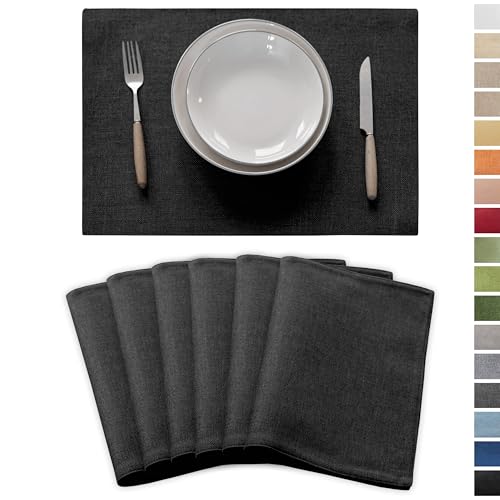 Demetex Cloth Placemats Set of 6 Black Stain Resistant Place Mats Oil Proof Washable Plate Mats for Dining Table Holiday Cafe Banquet, Black - color: Black, size: Placemats set of 6