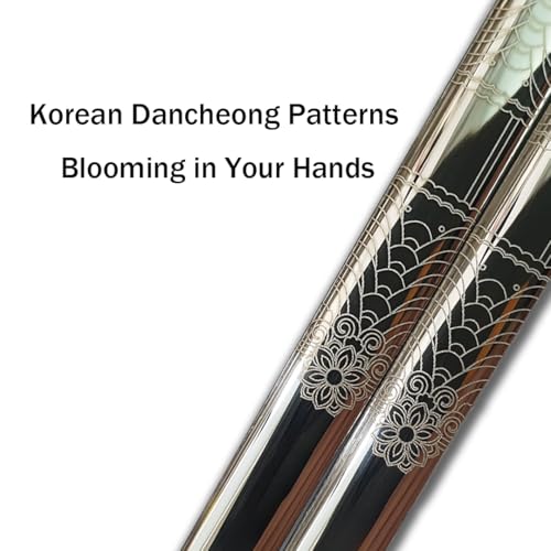 Korean Glossy Silver Metal Chopsticks, 2 Pairs, Dancheong Engraved - color: Glossy Silver