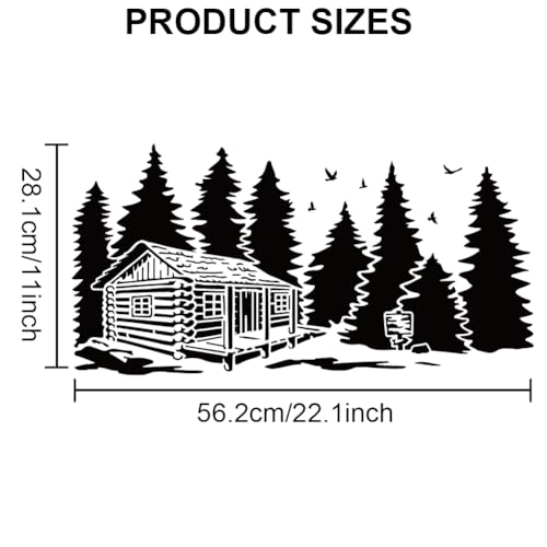 MAYJOYDIY 2pcs Forest Cabin Tree Stencil 22×11inch Splicing Style Forest Pine Cabin Stencil Nature Forest Landscape 11.8×11.8inch Drawing Template with Paint Brush for Art Crafts Canvas Furniture - color: Forest Cabin Tree