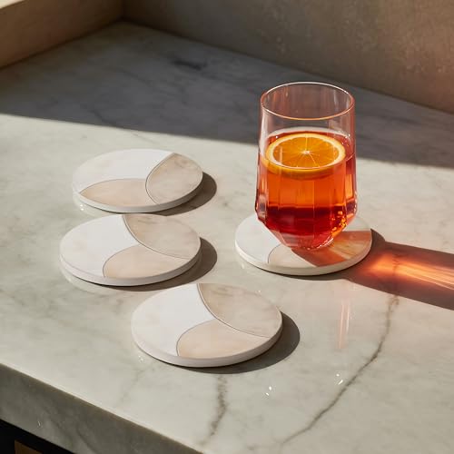 VEYRO Ceramic Coasters Set of 4 – Absorbent Stone Drink Coasters with Holder, Non-Slip Cork Backing, Modern Marble Look Coasters for Coffee Table, Desk & Home Decor - color: Clay 3, size: Set of 4