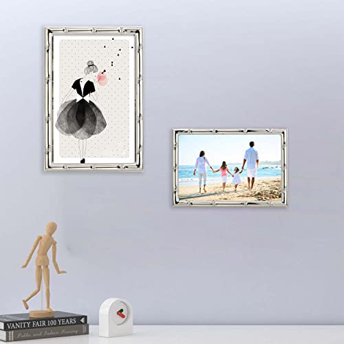 YiPinYin 4x6'' Bamboo Detail Designs Silver Metal Picture Frame 2pack, Elegant Silver Plated Baby Nurse Photo Frames 4x6'' With Soft Touch Velvet Backing for Desktop and Wall Décor - color: Silver, size: 4x6Inch 2PK