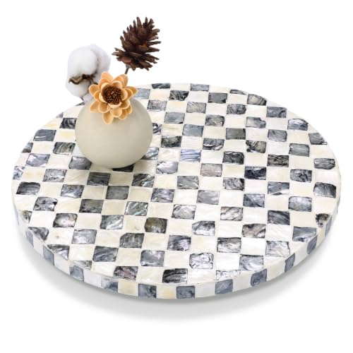Reallnaive Mother of Pearl Lazy Susan, Round, Black White Checkerboard - color: Black White Checkerboard, style: Round