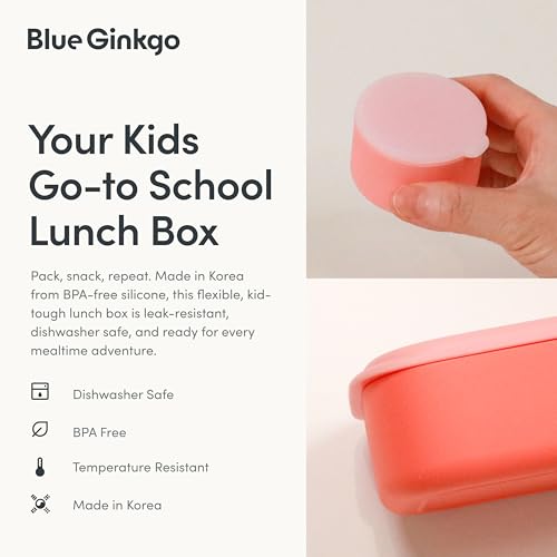 BLUE GINKGO Bento-Style Silicone Lunch Box Set, Coral, Made in Korea - color: Coral