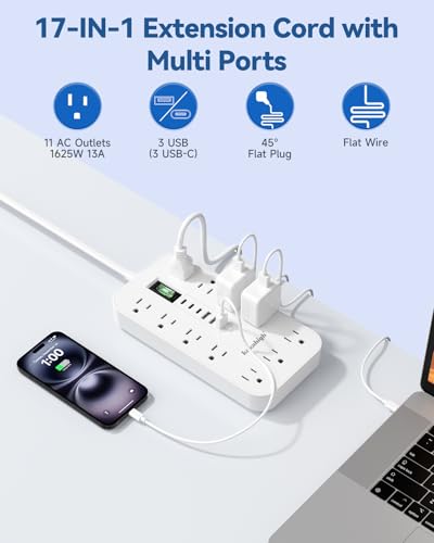 2 Prong Extension Cord with Multiple Outlets - 10 FT - color: White, size: 10FT