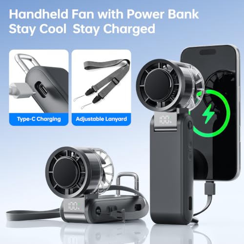 MUXNW Handheld Turbo Fan, 4000mAh Power Bank Portable Fan - color: Black