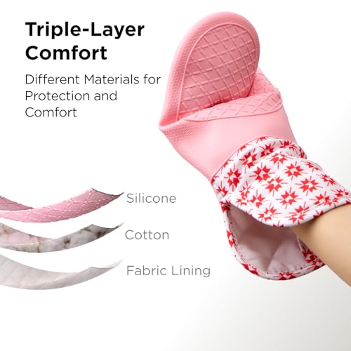 Kitchen Mama UltraShield Silicone Oven Mitts, Gem-Red - color: Gem-red