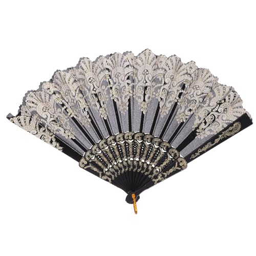 Chinese Style Folding Fan For Weddings And Festivals Foldable Fan Portable Decoration Festival Performance Stage Props Decoration(black) - color: Black
