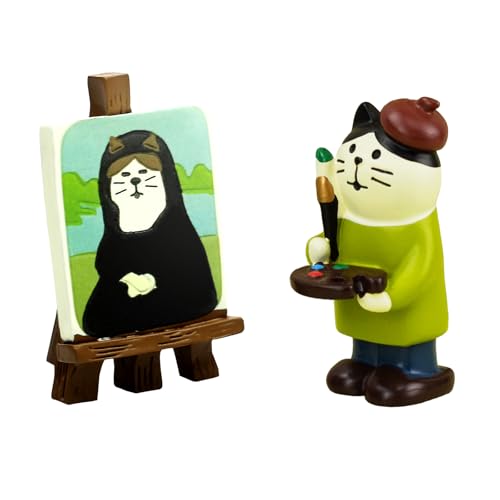 RAQWI Artist Cat with Painting Easel, Resin Mini Cat Figurine Desk Decor - color: Artist