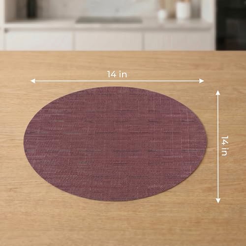 Round Imitation Bamboo PVC Placemats Set of 6,Countertop Protector - color: Burgundy