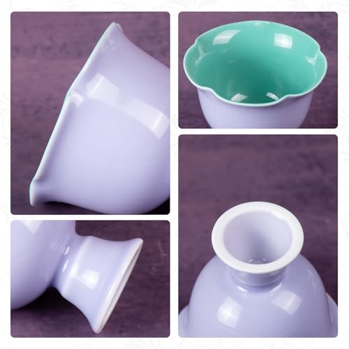 KAMMAK Tea Cup, 2.6oz Small Tea Cups for Home, Party, Office, Porcelain Tea Cup Set, Ceramic Teacups, Chinese Kungfu Tea Set for Hot/Cold Drink (Purple and Dark Blue) - style: 674N+675N Purple and Blue