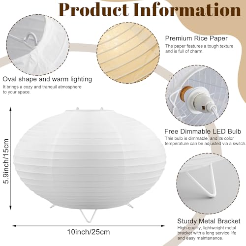 Retisee Table Paper Lantern Lamp 10" x 6" Modern Table Rice Paper Lamps with 3 Color Japanese Style Gifts Oval Bedside Night Lantern Decoration for Bedroom Nightstand Living Room Office
