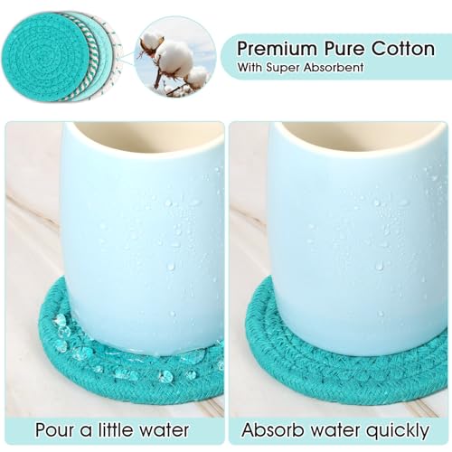 Mckanti 8 Pcs Coasters for Drink with Holder, 4 Colors Absorbent Coasters for Drinks, Minimalist Cotton Woven Coaster Set for Home Decor Tabletop Protection Suitable for Kinds of Cups, 4.3 Inches. - color: Muti-color F