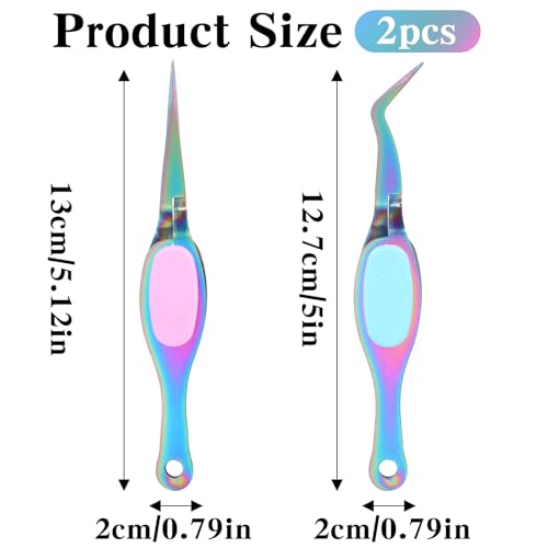 Ymapinc 2PCS Reverse Tweezers for Crafting, Curved & Straight Tips - color: Rainbow 2