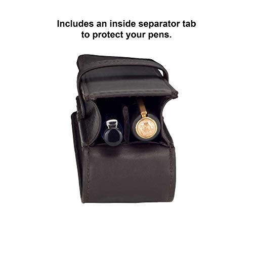 DiLoro Leather Double Pen Case Pencil Pouch Holder for Two Fountain Ballpoint Rollerball Pens and Pencils (Espresso Dark Brown) - color: Espresso Dark Brown