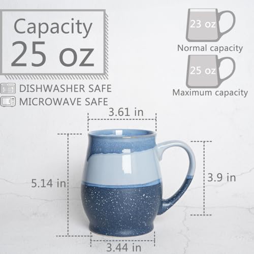 Bosmarlin Extra Large Ceramic Coffee Mug, 25 Oz, Dishwasher and Microwave Safe, Oversized Big Tea Cup for Office and Home, Reactive Glaze (Blue) - color: Blue