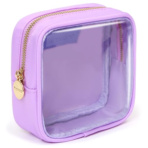 Aveniee Make up Bag for Purse, Clear Mini Cosmetic Bag Cute Zipper Pouches for Organizing Car Essentials Travel Toiletry Lipstick-Purple - color: Purple