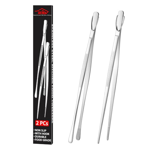 DEHOV 12 Inch Stainless Steel Kitchen Long Food Tweezers For Cooking,Metal Pasta Tongs,Skinny Chef Spaghetti Tongs - color: Silver