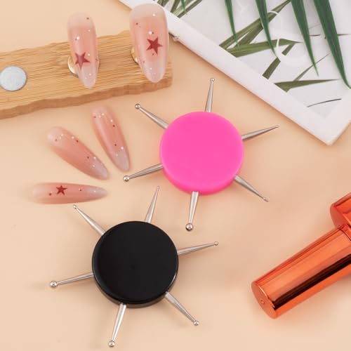 2pcs Nail Dotting Tool, 6-in-1 Metal Dotting Nail Art, Pink, Black - color: Pink, Black, 2pcs, 6-in-1
