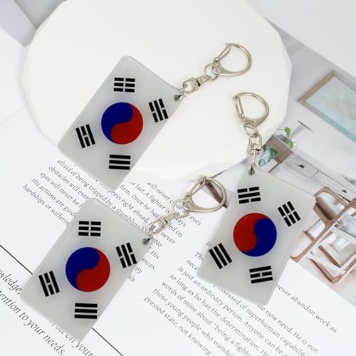 South Korea Flag Keychain - Double Sided Acrylic D Shape Chains Korean Flags Key Chains Men and Women Style Car Key chain Gifts Decoration (3 Pcs)