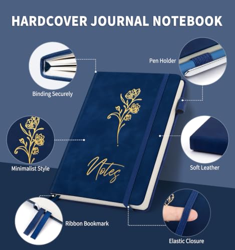 Lined Journal Notebook for Women Men, A5 Hardcover Leather Journals - color: B-Minimalist-Deep Blue, size: 1 Pack-A5（5.8"×8.3"）