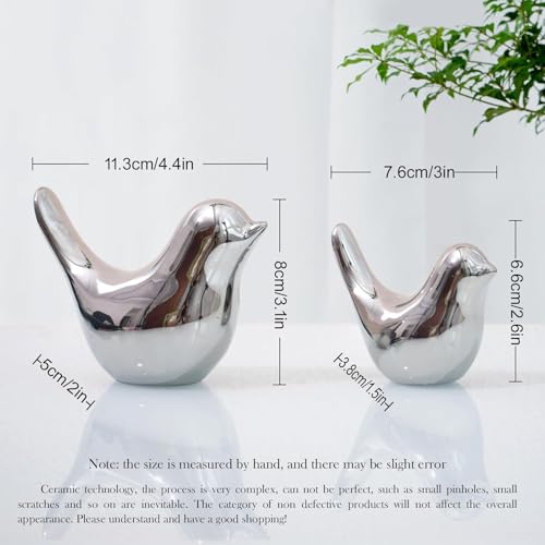 2 Pcs Ceramic Small Bird Figurines Modern Animal Statues for Home 、Room Decor and Bedroom Decor and Bookshelf Display (Silver) - color: Silver