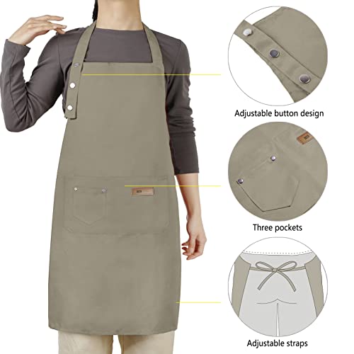 Hongsome Adjustable Button Apron for Women Men Artist Painting Pottery Garden Cooking Kitchen Chef 3 Pockets Waterproof M-XXL - color: Gray
