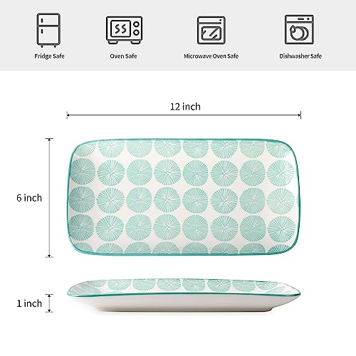 Selamica Ceramic Rectangular Serving Platters Set of 4, 12 Inch Serving Trays/Dishes for Party Entertaining, Rectangular Dinner Plates for Appetizer Salad Dessert Sushi, Assorted Colors - color: Assorted Colors, size: 12 Inch, Set of 4