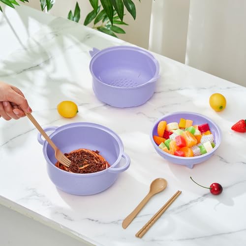 1 Set Large 45oz Cute Pig Ramen Bowl Set Microwavable Cooker, Purple - color: Purple