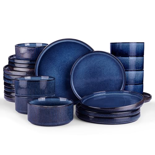 Famiware Star Stoneware Dinnerware Sets for 8, Reactive Glaze Plates, Bowls - color: Nebulas Blue