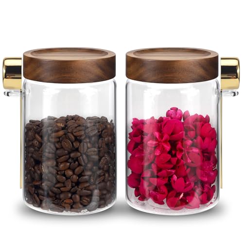 Glass Coffee Jars with Scoop Glass Jar Airtight Lid Seasoning Containers Glass Spice Jar Pantry Storage Containers for Kitchen Sugar Coffee Bean Nuts Cookies Herbs (900ml/30oz-2 pack -with spoon) - color: 900ml/30oz-2 pack -with spoon