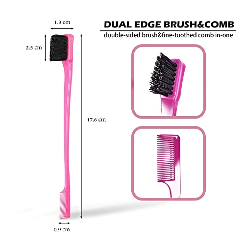 Foxi Fresh Double Sided Edge Control Hair Brush Comb Combo Pack 2 Pieces Pink and Black - color: Combo (Pink and Black)