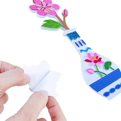 Winlyn 24 Sets Chinese New Year Decorations DIY Ming Vase with Flower Ornaments Craft Kits Peony Orchid Flower Foam Stickers Arts and Crafts for Kids Asian Oriental Classroom Activities Party Favors