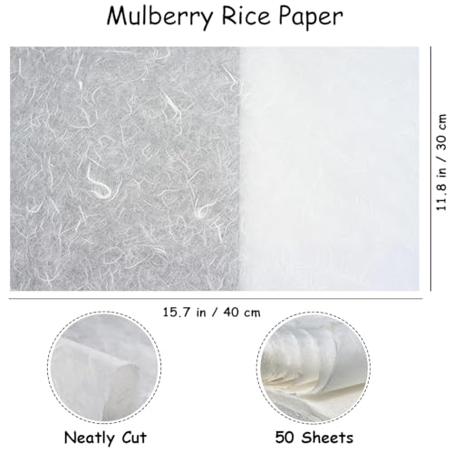 InnoStars White Mulberry Paper Sheets, 50 Sheets 11.8 x 15.7 inch Art Tissue Washi Paper, Origami, Crafts, DIY
