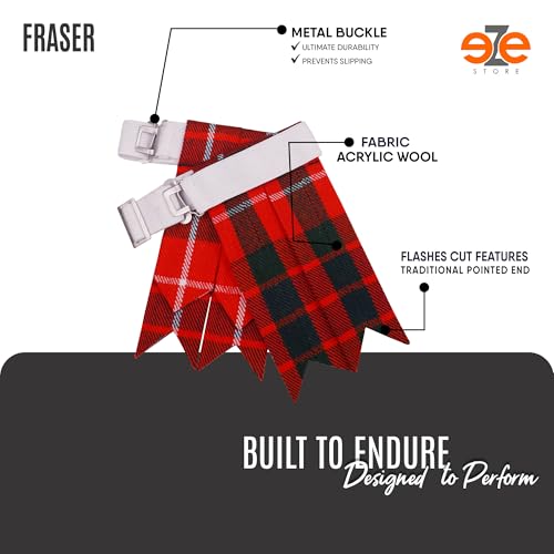 EZE Kilt Flashes for Men with Heavy Buckle Adjusters, Plain & Tartan Kilt Sock Flashes Acrylic Wool - color: Fraser