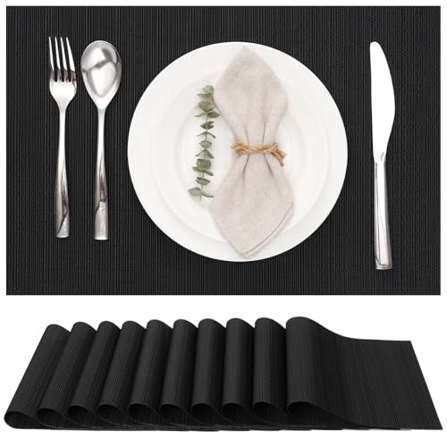 Myir JUN Placemats Set of 10 Kitchen and Dining Table Placemats - color: Black, size: Set of 10