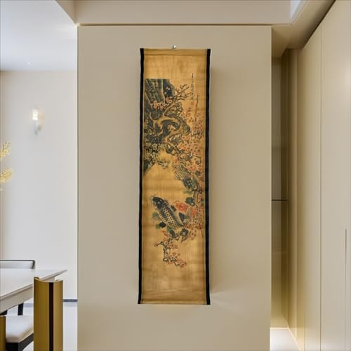 Wall Art Poster Prints Painting Scroll Decor Winter Plum Blossom Koi Fish - color: D4