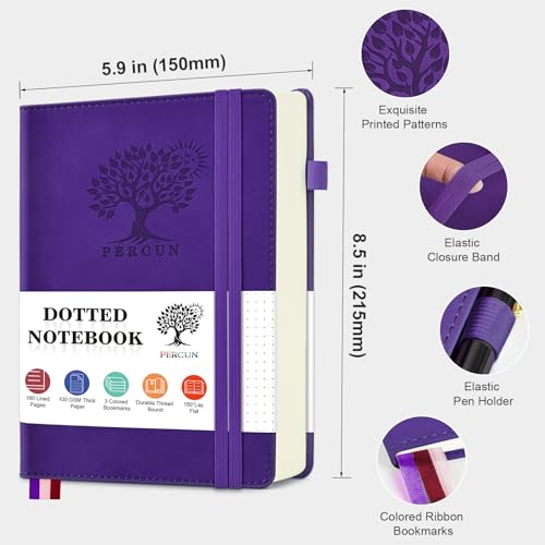 Dotted Journal 5.9"×8.5", 160 Pages Dot Grid Notebook, Bullet Journaling - color: Purple, size: Dotted Page